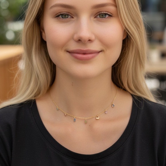 NEW 14K Gold Plated Cubic Zirconia Multi-Stone Charm Necklace - Picture 4 of 6